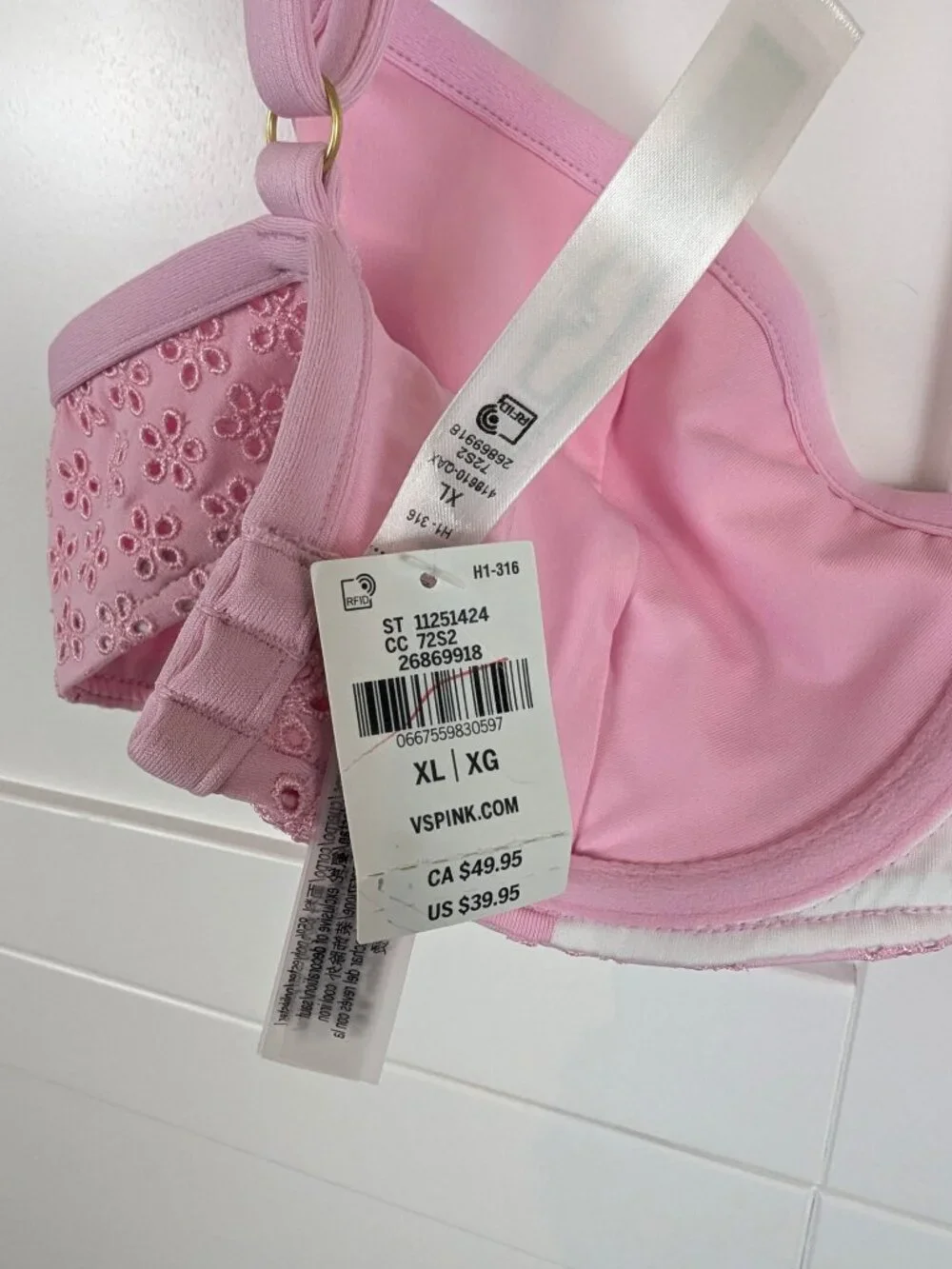 PINK X Frankies Bikinis Eyelet Bikini Set Pink Underwire Lace Cheeky Size XL